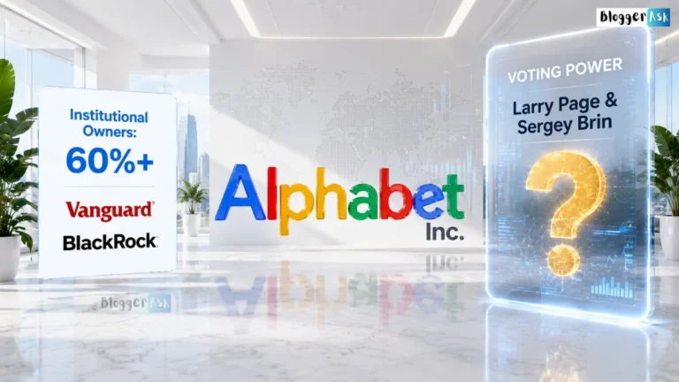 Alphabet Inc. ownership structure showing Larry Page, Sergey Brin voting control and institutional shareholders chart