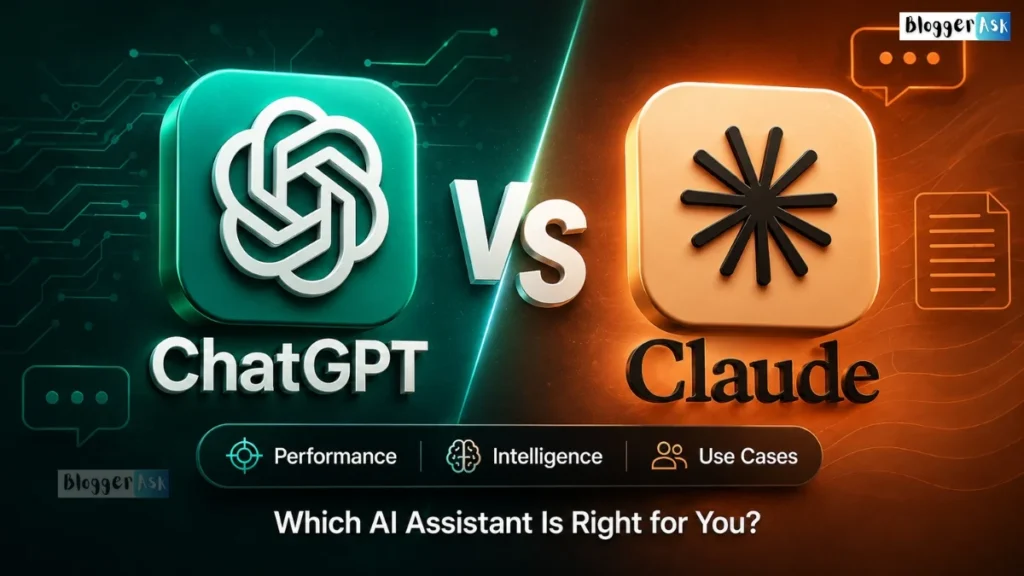 ChatGPT vs Claude comparison infographic showing AI features, pricing, context window, performance, and real-world test results.