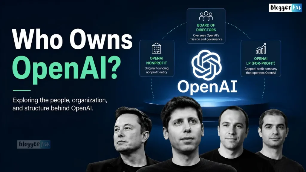 Who Owns OpenAI infographic showing nonprofit foundation controlling OpenAI Global LLC and investor ownership structure.