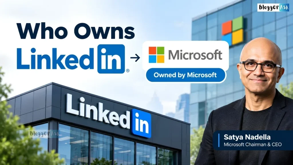 Who owns LinkedIn? Microsoft ownership with Satya Nadella and LinkedIn branding.